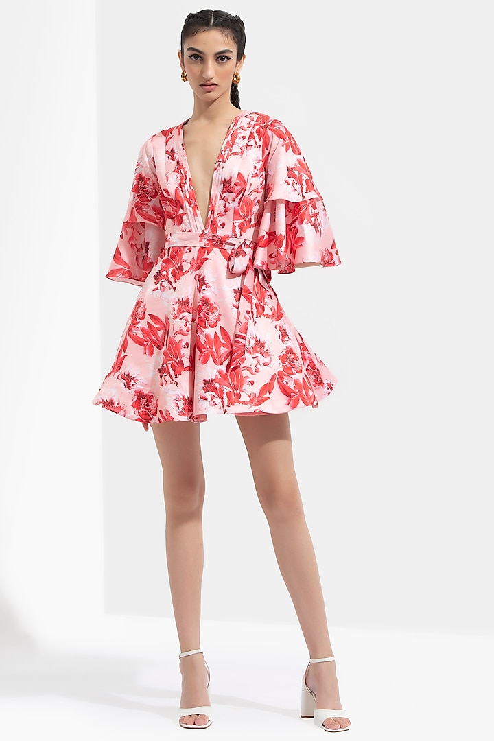 Mirrai Pink Printed Mini Dress by Mandira Wirk