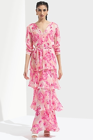 Sakura Pink Printed Printed Maxi Dress by Mandira Wirk - Resort