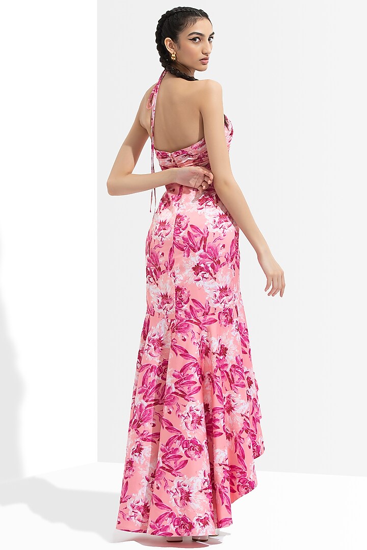 Sakura Pink Printed High-Low Cocktail Dress by Mandira Wirk - Resort at Pernia's Pop Up Shop