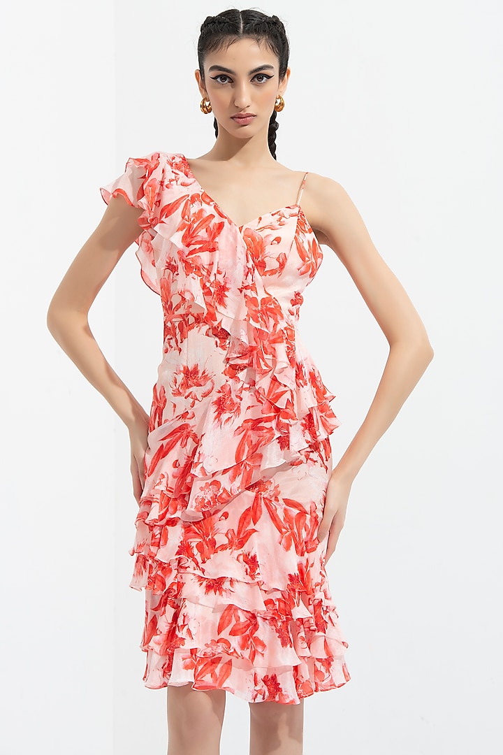 Mirrai Pink Printed Layered Dress by Mandira Wirk