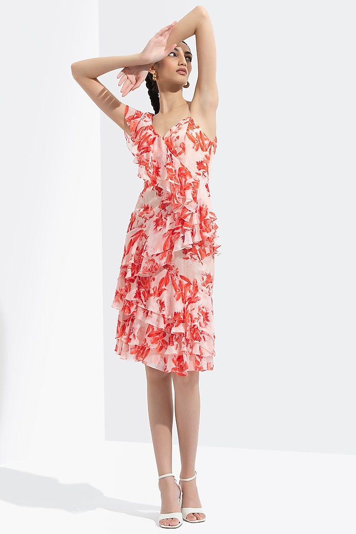 Mirrai Pink Printed Layered Vacation Dress by Mandira Wirk - Resort at Pernia's Pop Up Shop