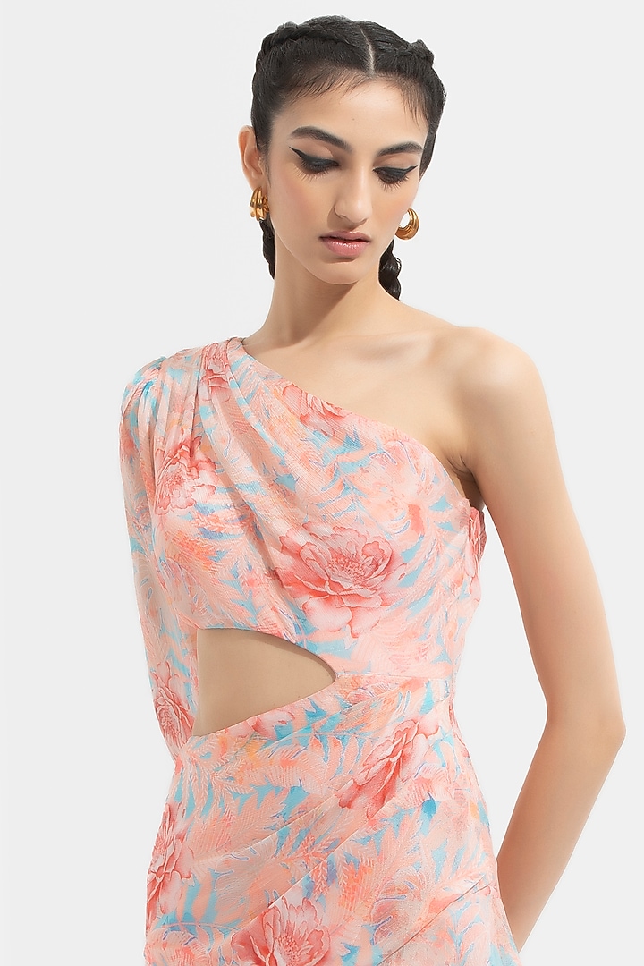 Peachish Nude Printed One-Shoulder Vacation Dress by Mandira Wirk - Resort at Pernia's Pop Up Shop