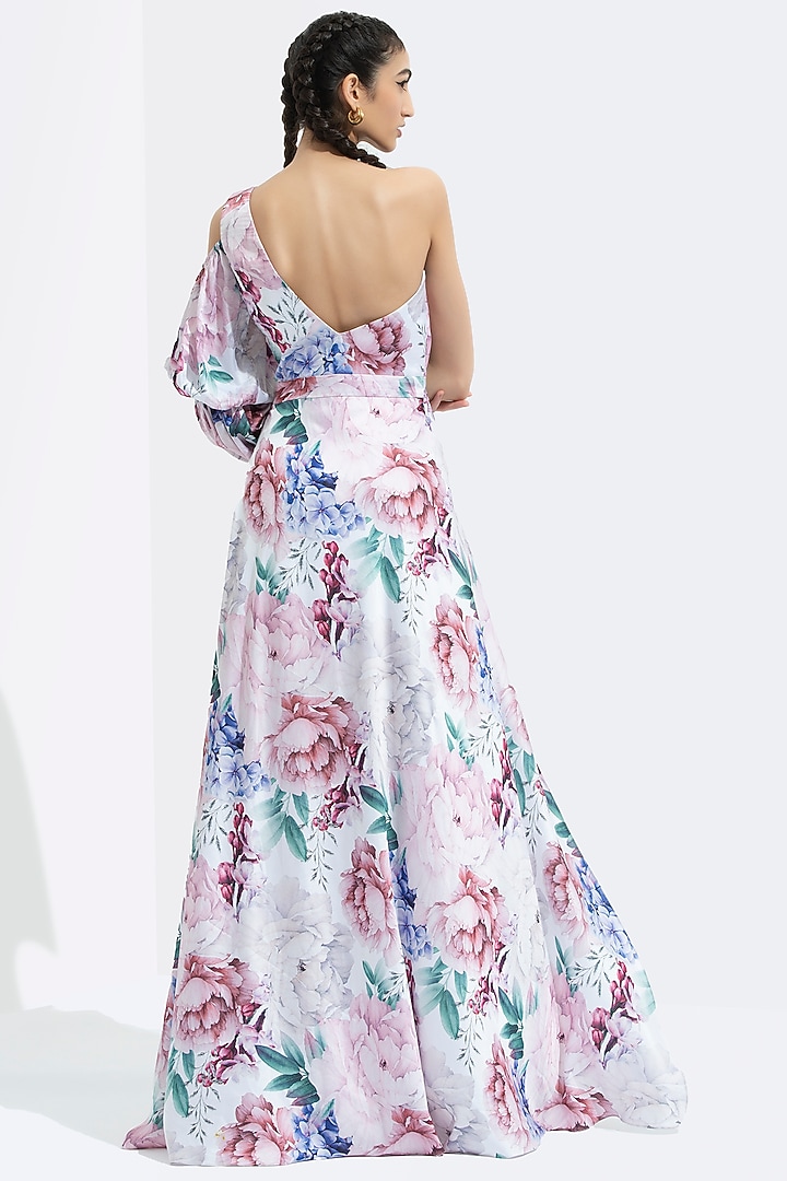 Iris White Satin Printed Vacation Dress by Mandira Wirk - Resort at Pernia's Pop Up Shop