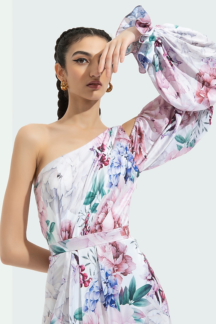 Iris White Satin Printed Vacation Dress by Mandira Wirk - Resort at Pernia's Pop Up Shop
