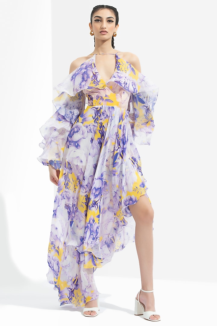 Sumire Lavender Printed Butterfly Dress by Mandira Wirk
