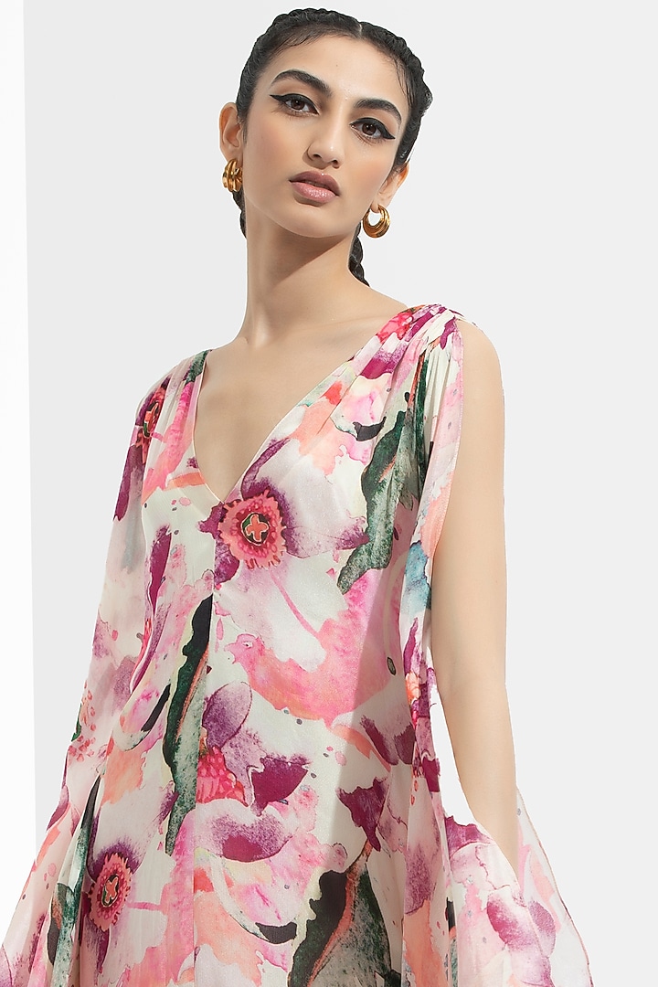 Light Pink Printed Kaftan by Mandira Wirk - Resort at Pernia's Pop Up Shop