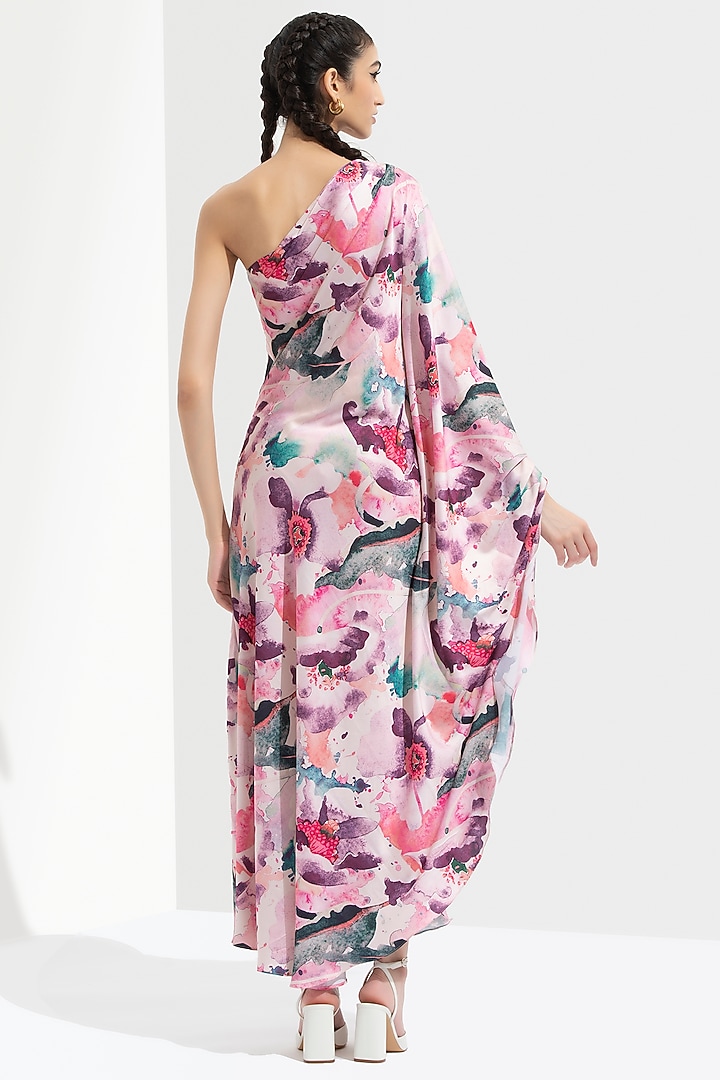 Light Pink Printed One-Shoulder Kaftan Dress by Mandira Wirk - Resort at Pernia's Pop Up Shop