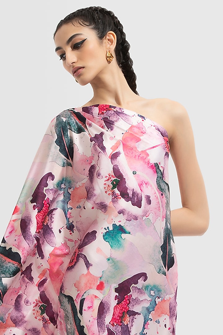 Light Pink Printed One-Shoulder Kaftan Dress by Mandira Wirk - Resort at Pernia's Pop Up Shop