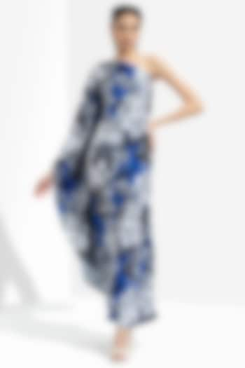 Celtic Blue Printed One-Shoulder Kaftan Dress by Mandira Wirk at Pernia's Pop Up Shop