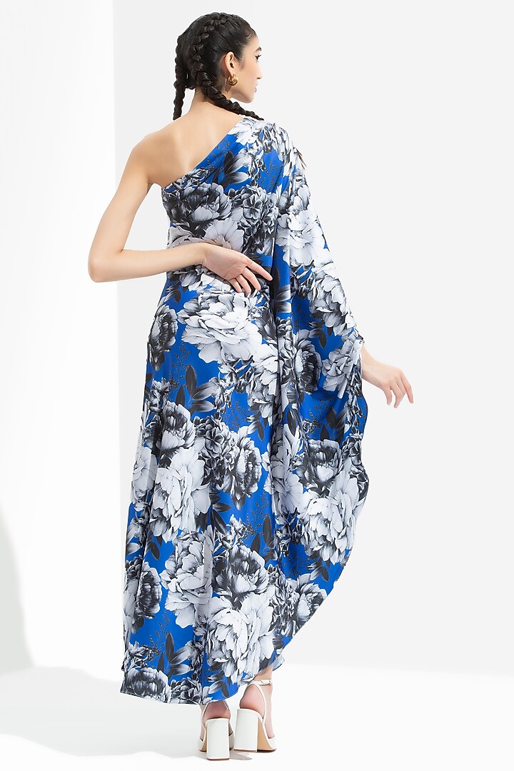 Celtic Blue Printed One-Shoulder Kaftan Dress by Mandira Wirk - Resort at Pernia's Pop Up Shop