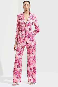 Light Rose Printed Bootleg Pant Set by Mandira Wirk - Resort-PANT SUITS & CO-ORD SETS