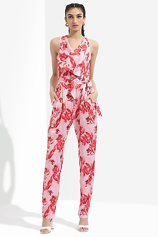 Light Rose Printed Jumpsuit by Mandira Wirk - Resort