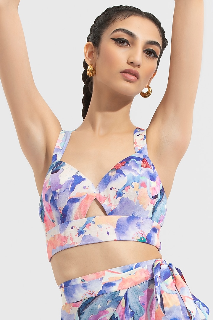 Blue Printed Tiered Wrap Skirt Set by Mandira Wirk - Resort at Pernia's Pop Up Shop