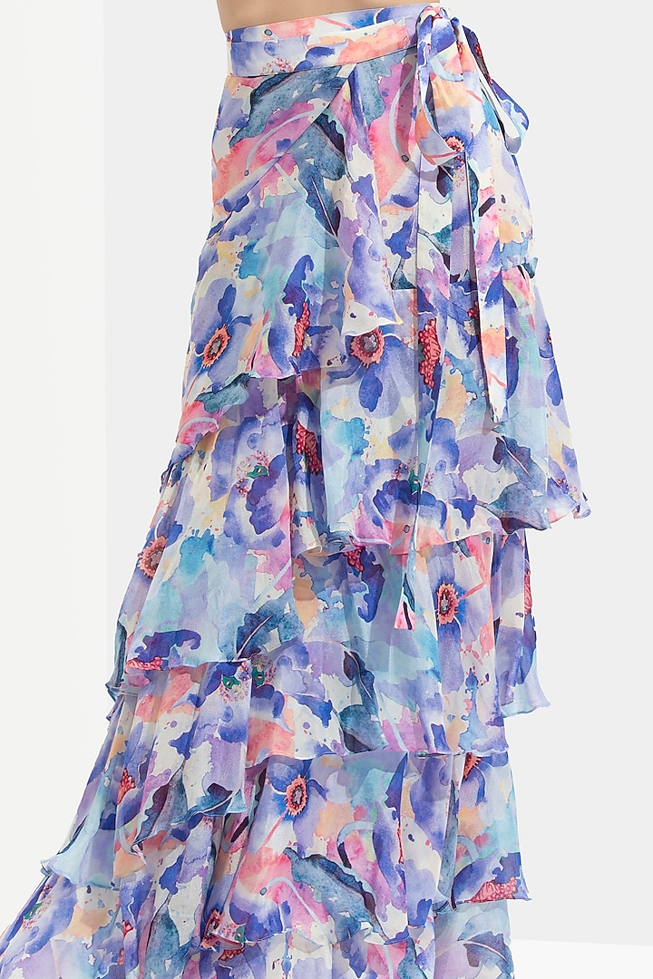 Blue Printed Tiered Wrap Skirt Set by Mandira Wirk - Resort at Pernia's Pop Up Shop