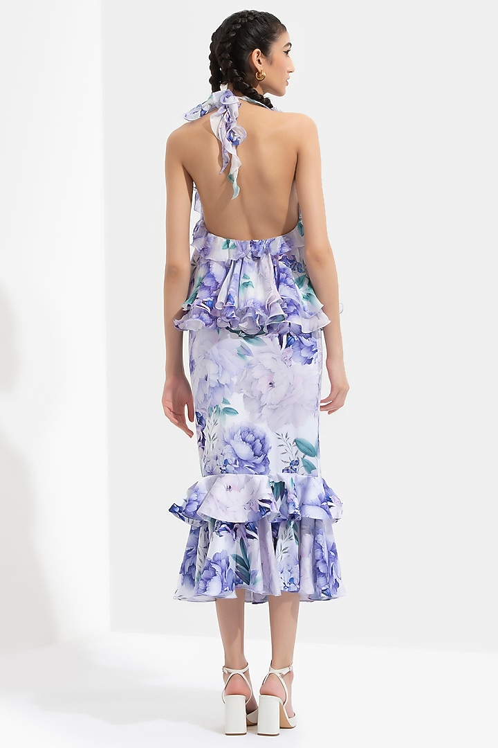 Periwinkle Floral Printed Layered Skirt Set by Mandira Wirk - Resort at Pernia's Pop Up Shop