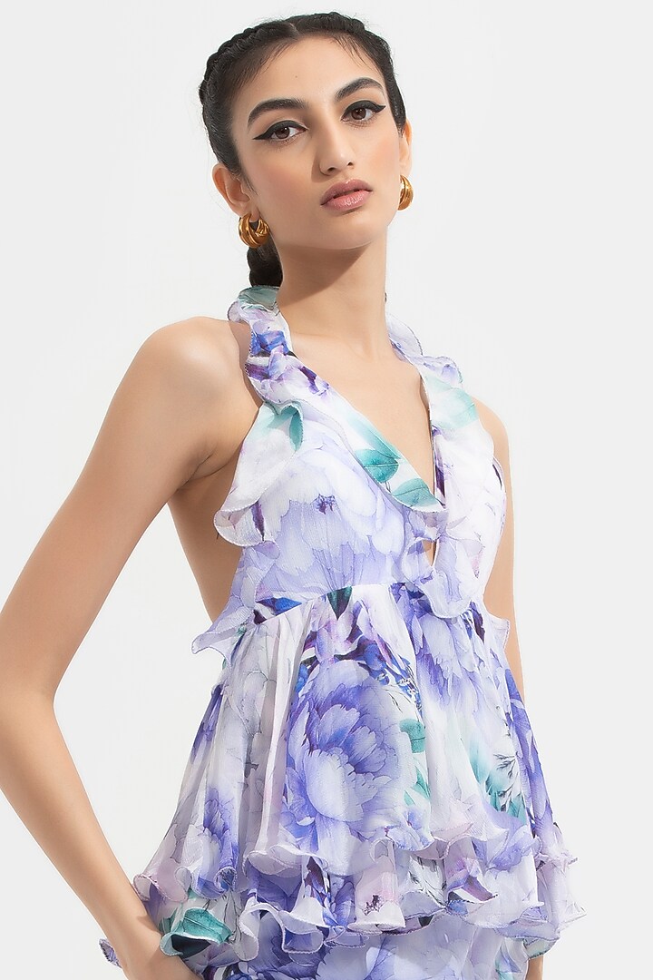 Periwinkle Floral Printed Layered Skirt Set by Mandira Wirk - Resort at Pernia's Pop Up Shop