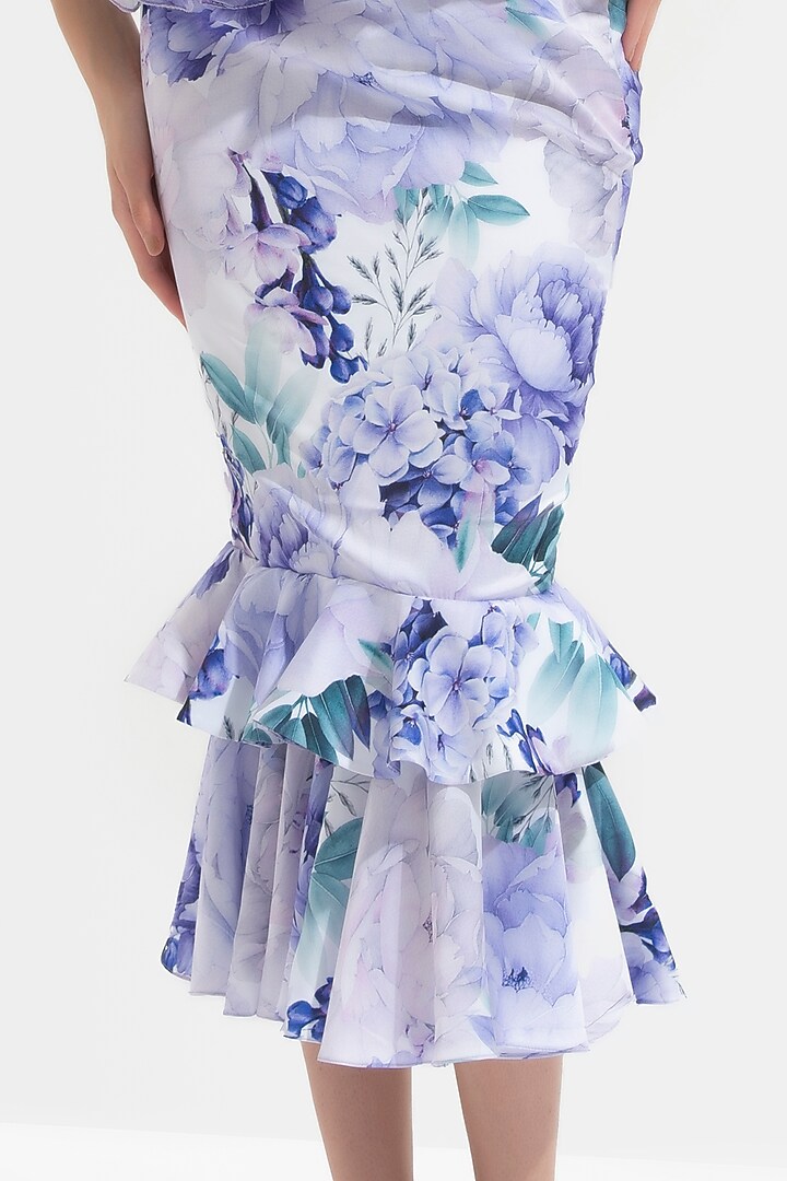 Periwinkle Floral Printed Layered Skirt Set by Mandira Wirk - Resort at Pernia's Pop Up Shop