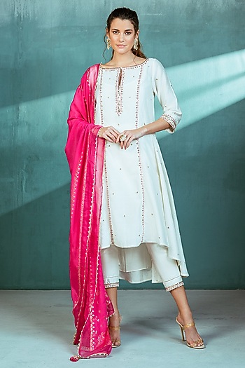 Ivory Embroidered Kurta Set by Mandira Wirk - Indian at Pernia's Pop Up Shop