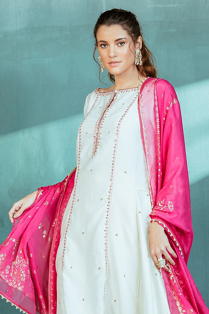 Ivory Embroidered Kurta Set by Mandira Wirk - Indian at Pernia's Pop Up Shop