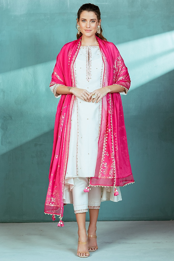Ivory Embroidered Kurta Set by Mandira Wirk - Indian at Pernia's Pop Up Shop