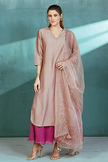 Purple Embroidered Wedding Sharara Set by Mandira Wirk - Indian at Pernia's Pop Up Shop