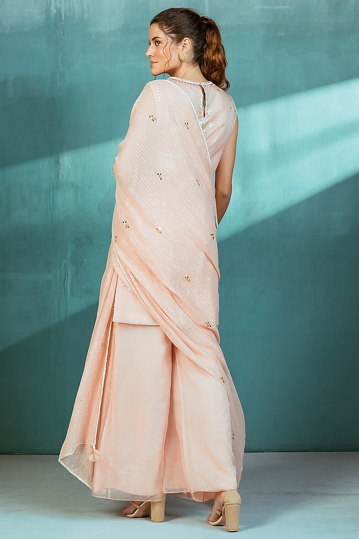 Dusky Salmon Embroidered Kurta Set by Mandira Wirk - Indian at Pernia's Pop Up Shop