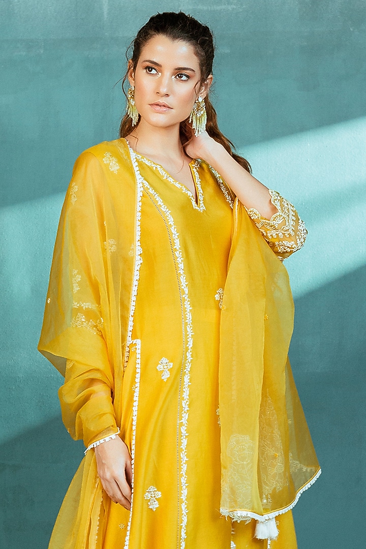 Ivory Mul Mul Tiered Wedding Sharara Set by Mandira Wirk - Indian at Pernia's Pop Up Shop