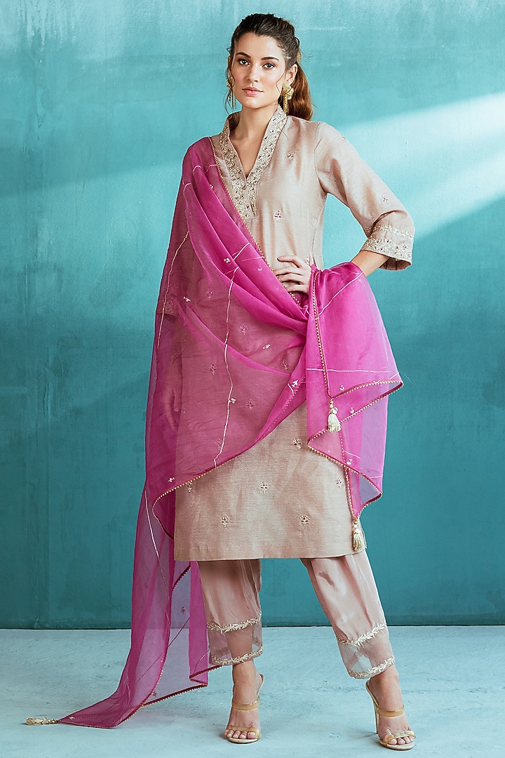 Rosy Brown Embroidered Kurta Set by Mandira Wirk - Indian at Pernia's Pop Up Shop
