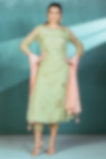 Mint Green Embroidered Kurta Set by Mandira Wirk - Indian at Pernia's Pop Up Shop