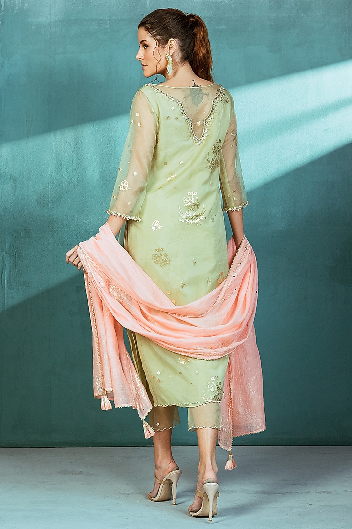 Mint Green Embroidered Kurta Set by Mandira Wirk - Indian at Pernia's Pop Up Shop
