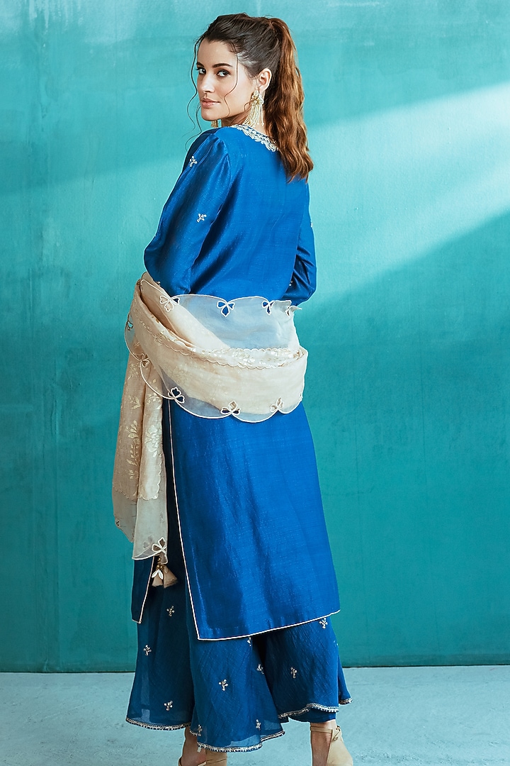 Blue Embroidered Wedding Sharara Set by Mandira Wirk - Indian at Pernia's Pop Up Shop