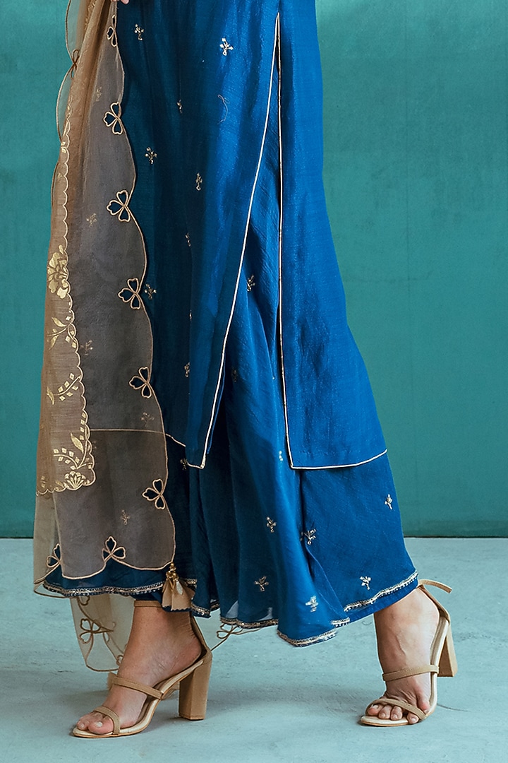 Blue Embroidered Wedding Sharara Set by Mandira Wirk - Indian at Pernia's Pop Up Shop