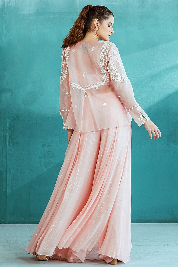 Peach Embroidered Jacket Set by Mandira Wirk - Indian at Pernia's Pop Up Shop