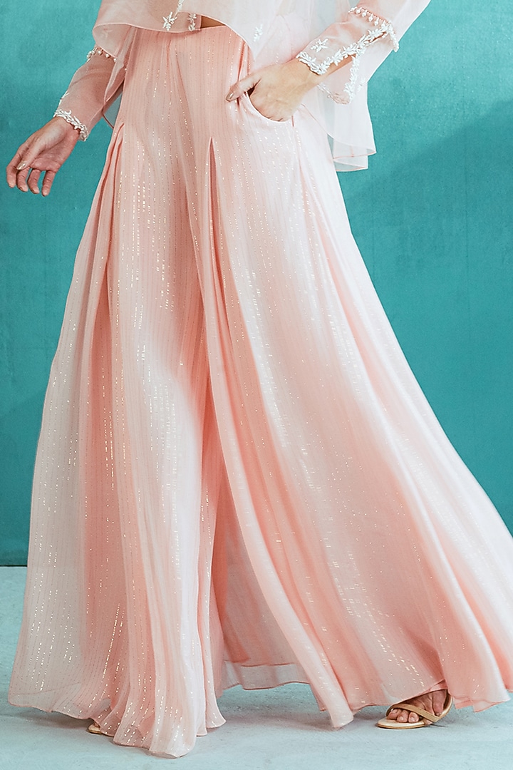Peach Embroidered Jacket Set by Mandira Wirk - Indian at Pernia's Pop Up Shop