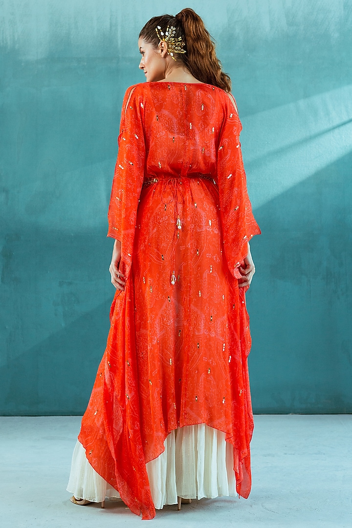 Orange Embroidered Cape Set by Mandira Wirk - Indian at Pernia's Pop Up Shop