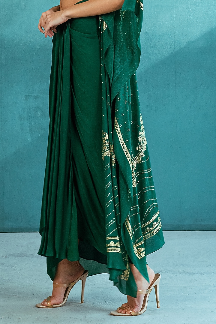 Emerald Green Printed Cape Set by Mandira Wirk - Indian at Pernia's Pop Up Shop