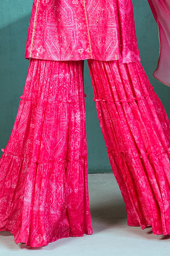 Fuchsia pink Chiffon Tiered Wedding Sharara Set by Mandira Wirk - Indian at Pernia's Pop Up Shop