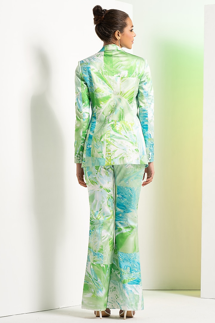 Green Satin Crystal Embellished Blazer Set by Mandira Wirk - Resort at Pernia's Pop Up Shop