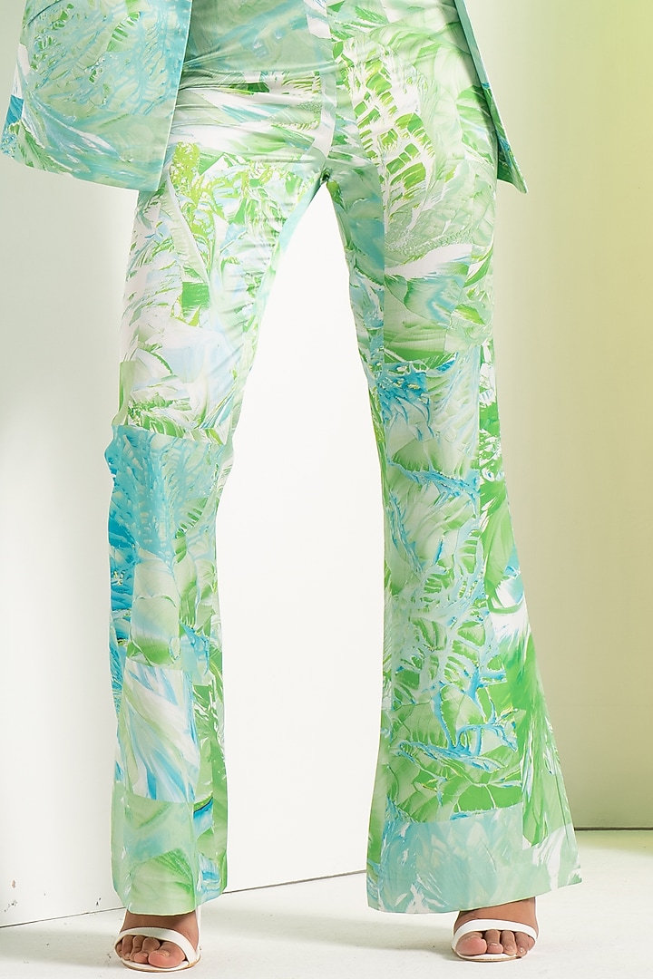 Green Satin Crystal Embellished Blazer Set by Mandira Wirk - Resort at Pernia's Pop Up Shop