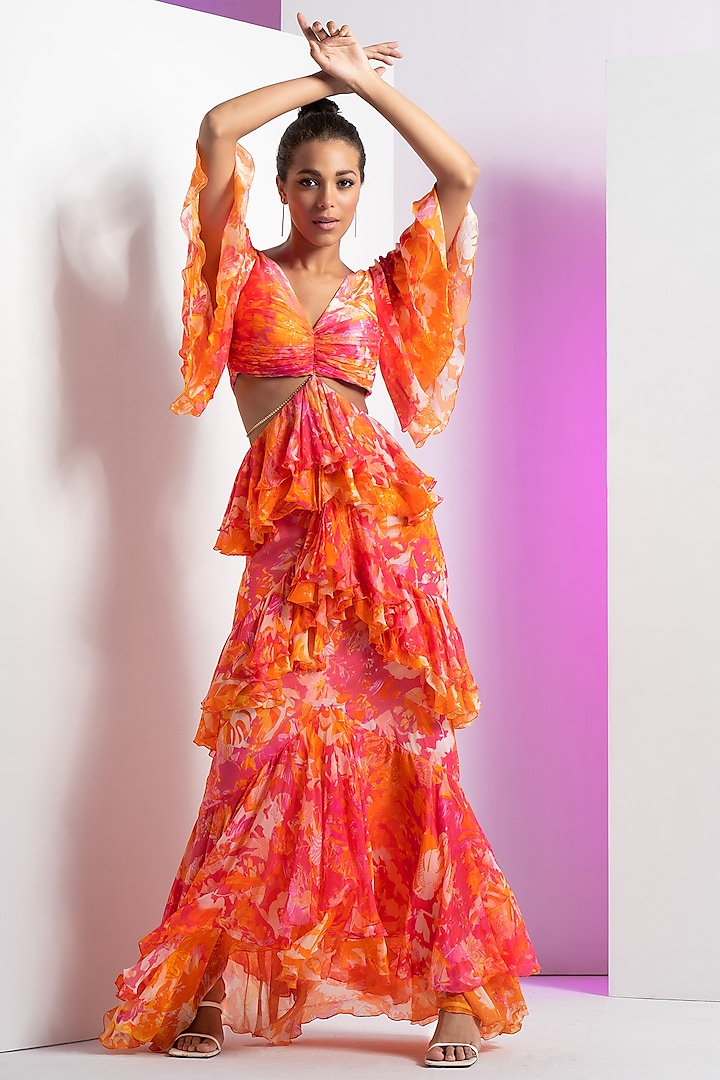 Pink Chiffon Dress by Mandira Wirk