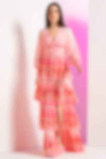 Peach & Pink Chiffon Layered Maxi Dress by Mandira Wirk