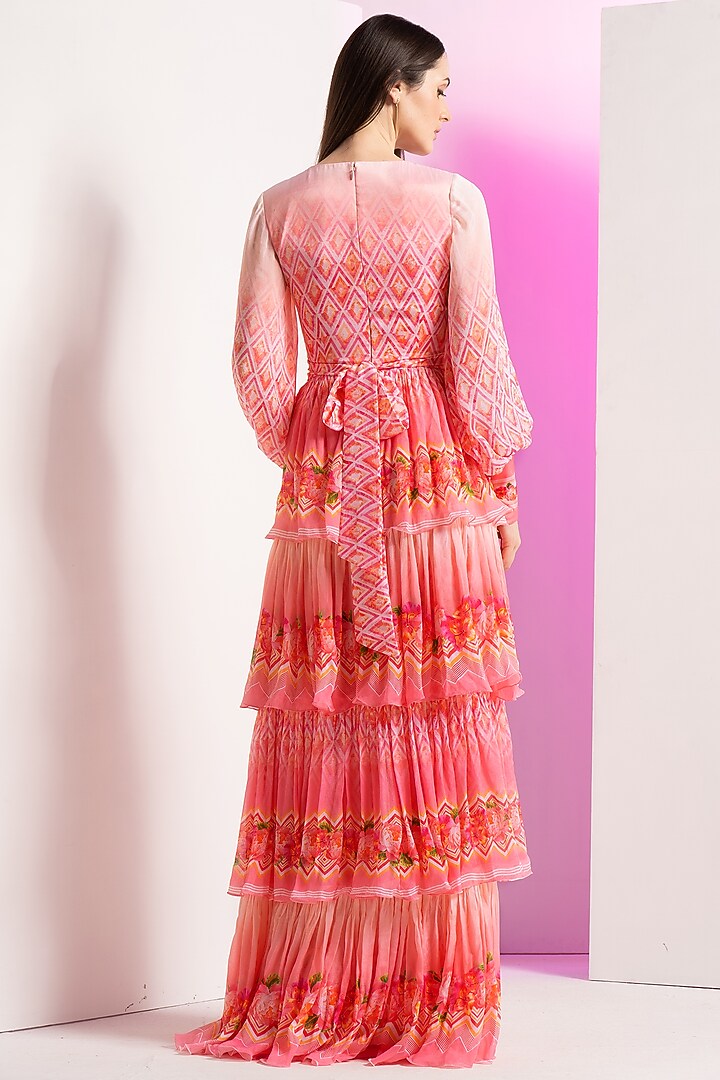 Peach & Pink Chiffon Layered Maxi Vacation Dress by Mandira Wirk - Resort at Pernia's Pop Up Shop