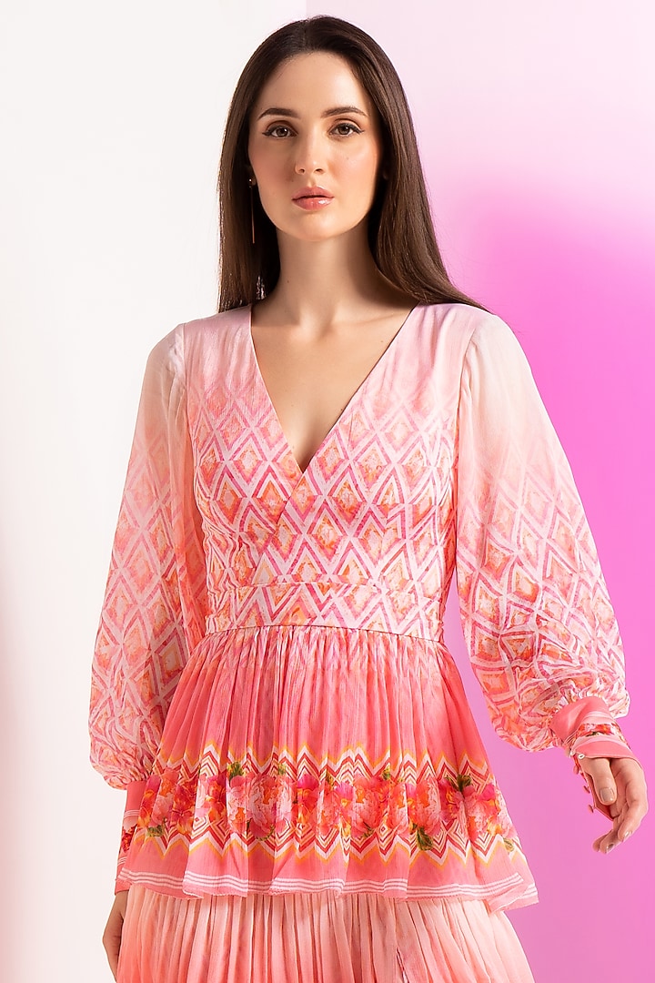 Peach & Pink Chiffon Layered Maxi Vacation Dress by Mandira Wirk - Resort at Pernia's Pop Up Shop