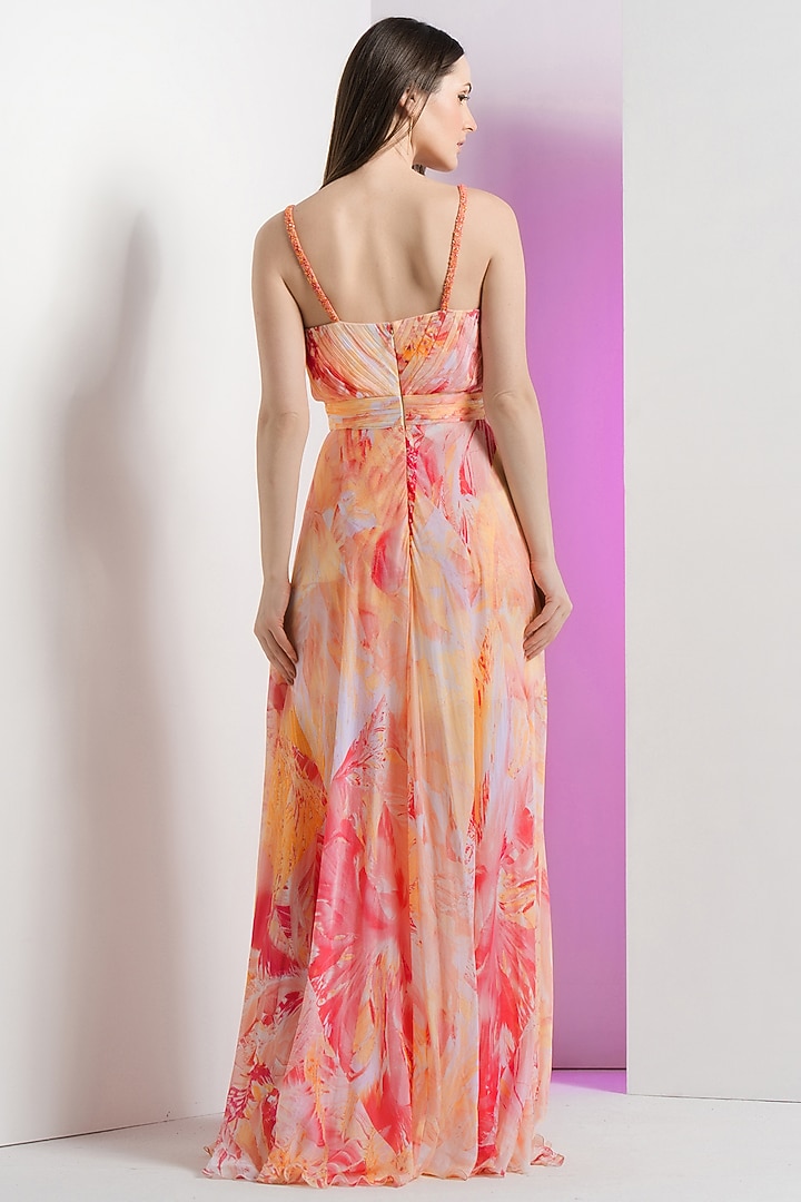 Peach Chiffon Crystal Embellished Cocktail Dress by Mandira Wirk - Resort at Pernia's Pop Up Shop