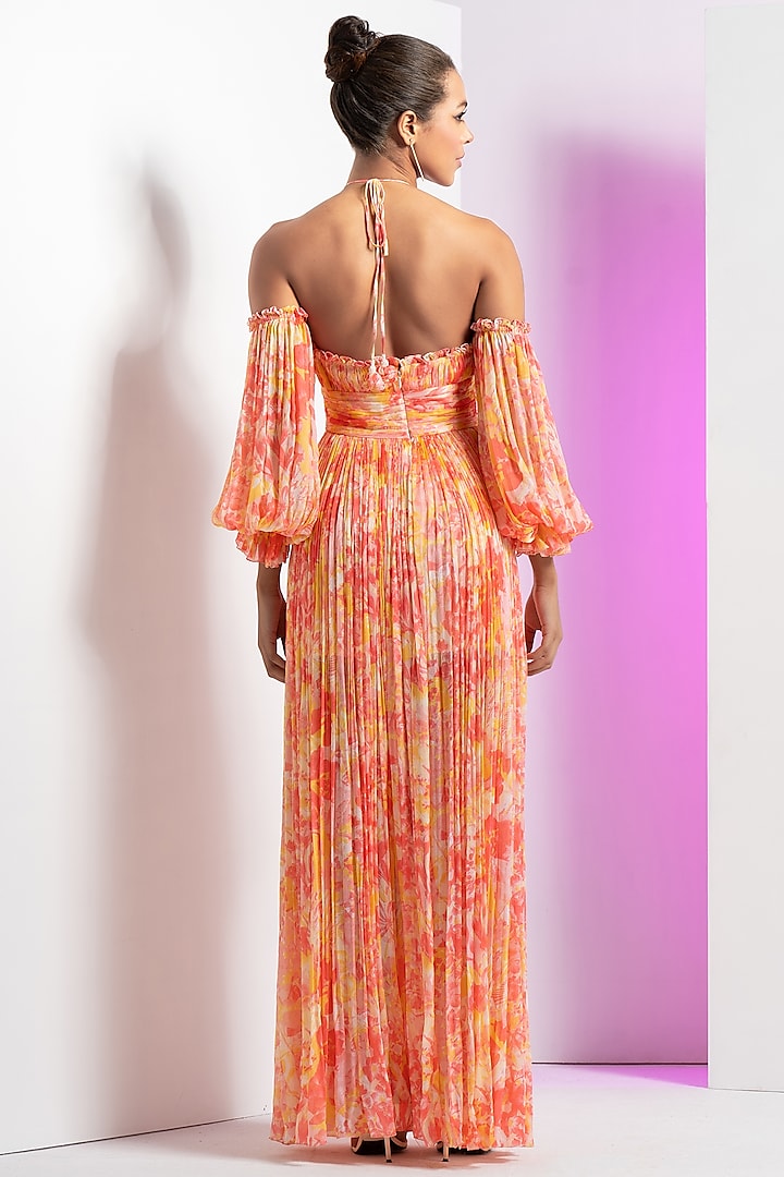Red Chiffon Embellished Maxi Cocktail Dress by Mandira Wirk - Resort at Pernia's Pop Up Shop