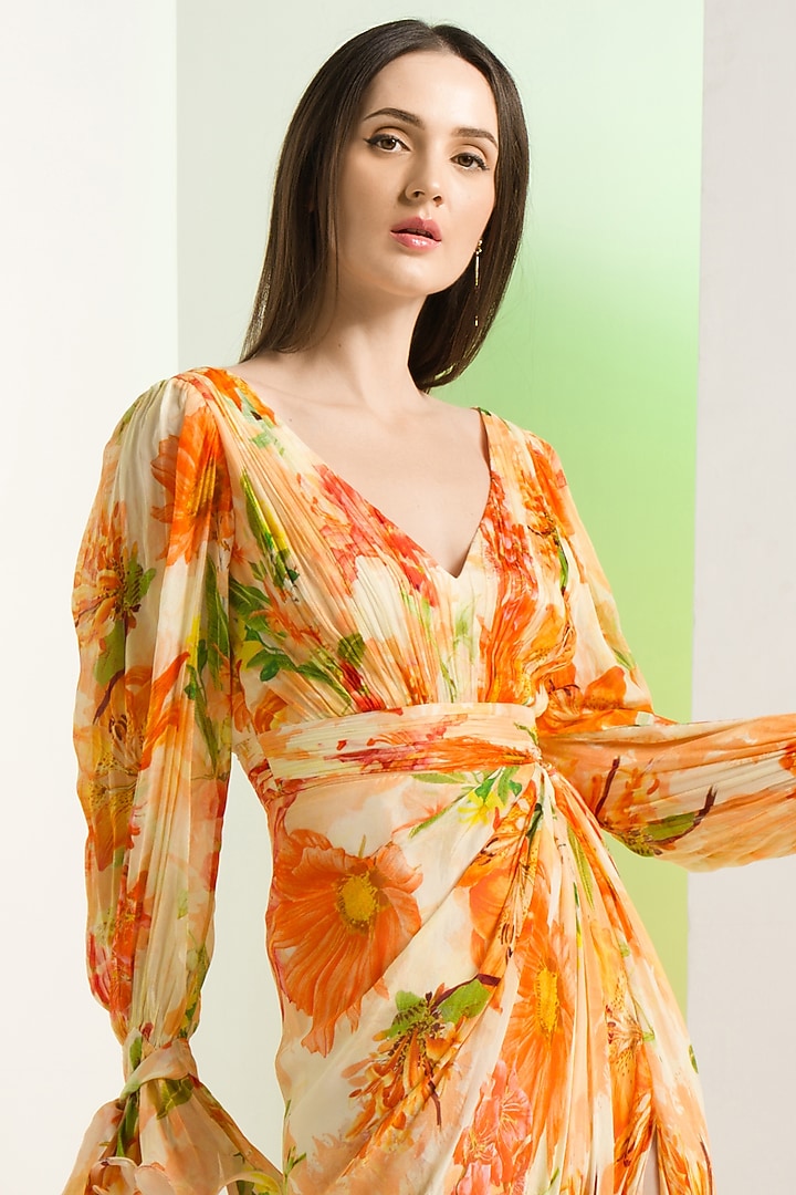 Orange Chiffon Cocktail Dress by Mandira Wirk - Resort at Pernia's Pop Up Shop