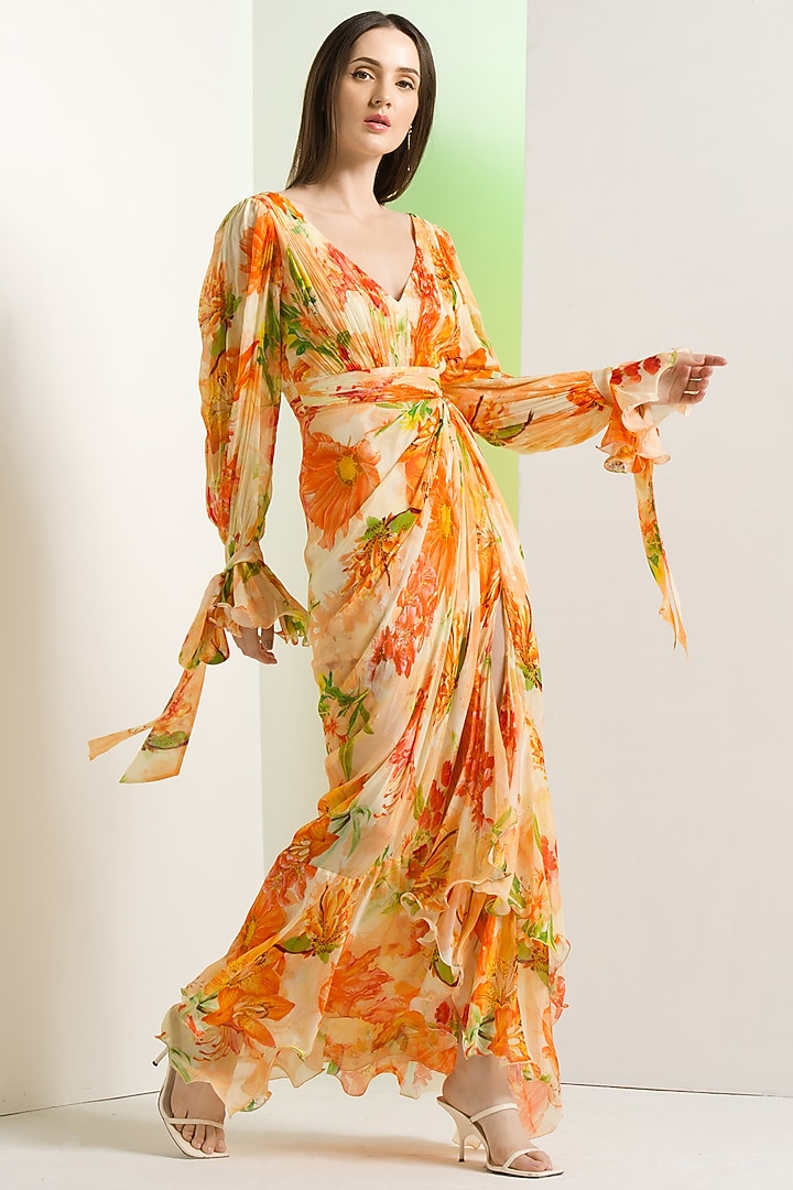 Orange Chiffon Cocktail Dress by Mandira Wirk - Resort at Pernia's Pop Up Shop