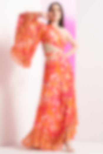 Pink Chiffon & Crepe Asymmetric Dress by Mandira Wirk