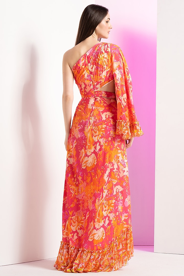 Pink Chiffon & Crepe Asymmetric Cocktail Dress by Mandira Wirk - Resort at Pernia's Pop Up Shop