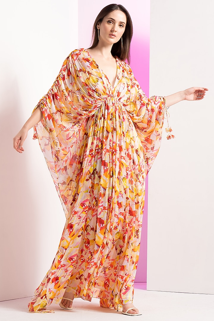 Yellow Chiffon Kaftan Dress by Mandira Wirk - Resort at Pernia's Pop Up Shop